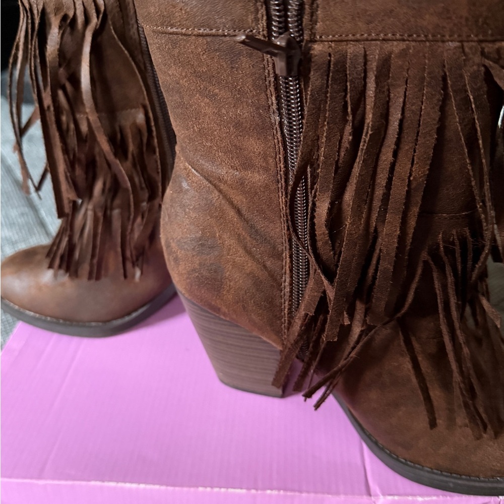 Soda Brown Fringe Ankle Booties - Picture 5 of 6